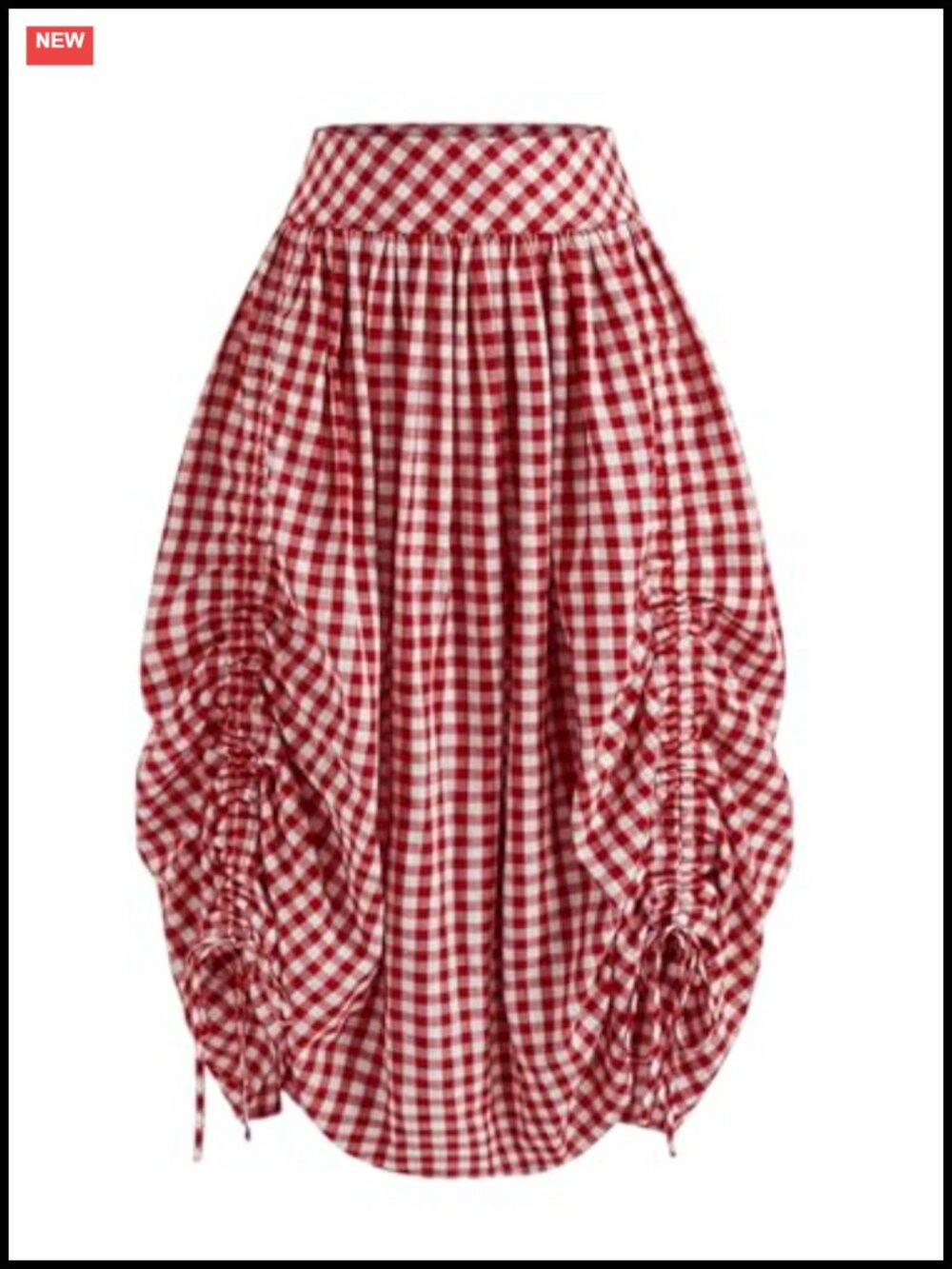 Women's Plaid Gingham High Waisted Ruched Drawstring Midi A Line Skirt